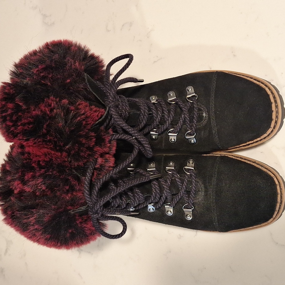 Sam Edelaman Black and Red Fur-Lined Women's Boots Size 71/2
